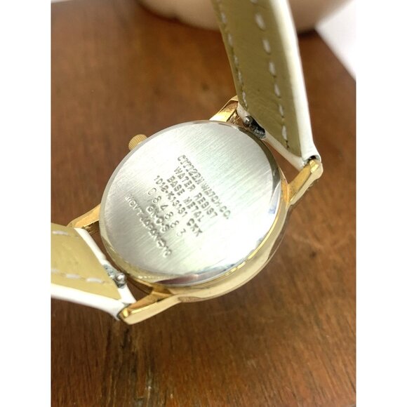 Citizen Women\'s Watch 1012-K13131 Quartz Gold Black Dial White Leather Band 24mm main image 9
